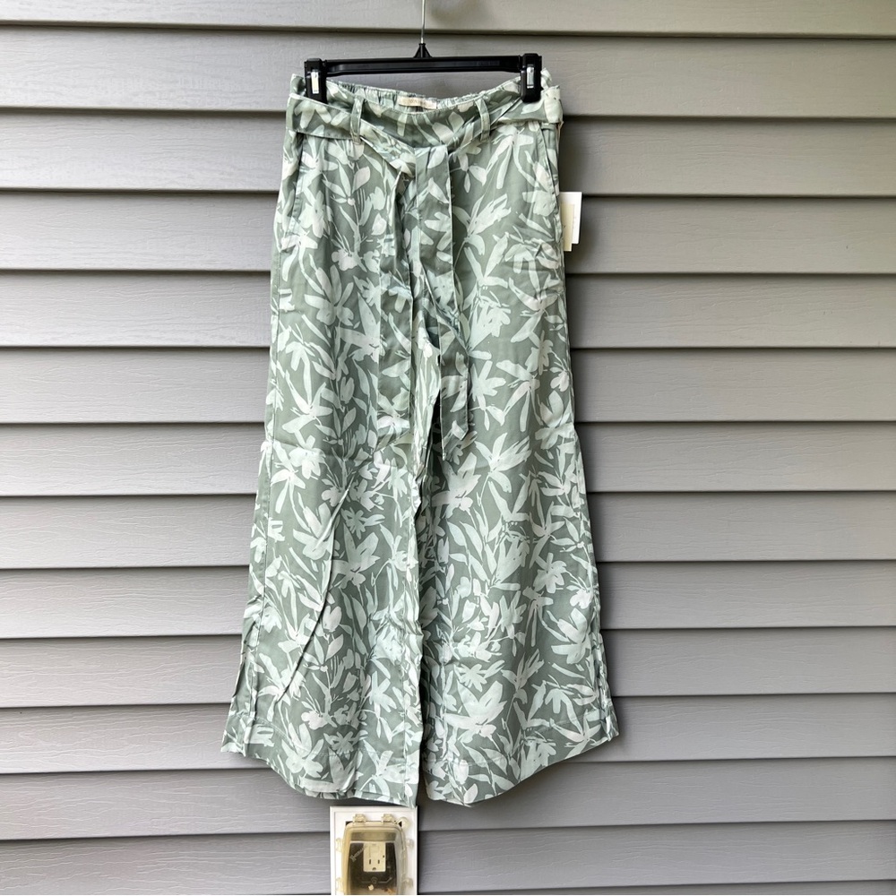 Cynthia Rowley Wide Leg Flowy Pants Olive Green Floral Women’s Size S